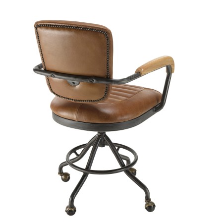 Fauteuil de bureau vintage OCTAVE en cuir marron et métal noir
