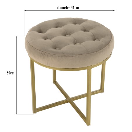 Tabouret rond AGATHE velours taupe 41x41cm