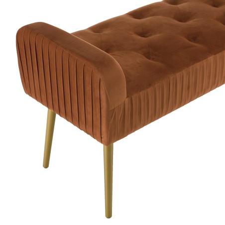 Banc de lit en velours AGATHE - Orange et métal doré
