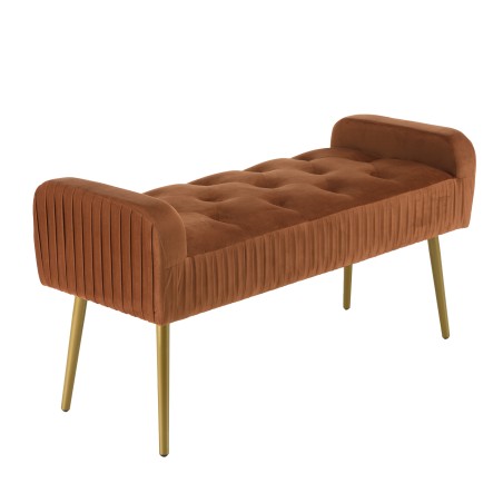 AGATHE Orange Velvet Bed Bench with Gold Metal Legs