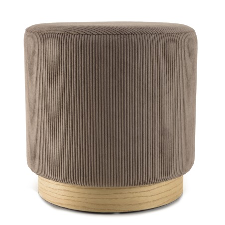 AGATHE Round Stool 40x40cm Brown Corduroy with Wooden Base