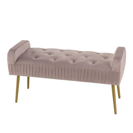 AGATHE - Powder Pink Velvet Bed Bench with Gold Metal Legs
