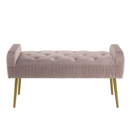 AGATHE - Powder Pink Velvet Bed Bench with Gold Metal Legs