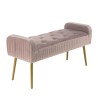 AGATHE - Powder Pink Velvet Bed Bench with Gold Metal Legs