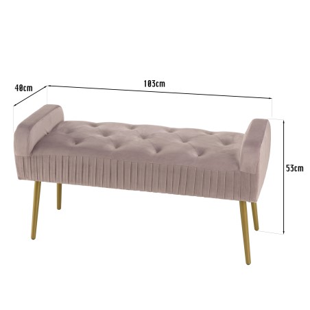 Banc de lit AGATHE velours rose poudré