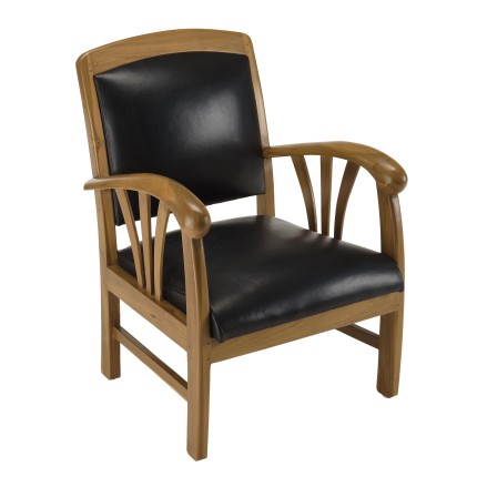 Teak and Black Leather Armchair DAK