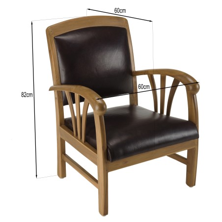 Fauteuil teck et cuir marron WALLY