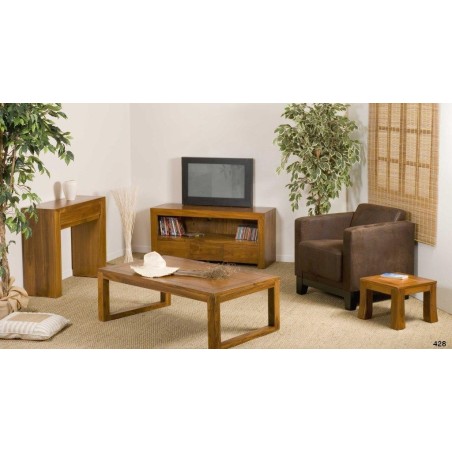 Console moderne marron 2 tiroirs bois Teck