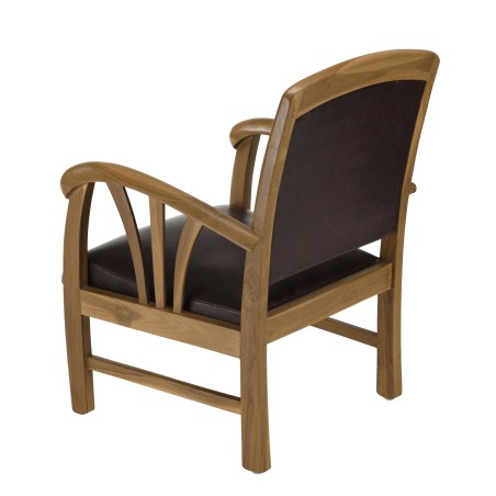 Teak and Brown Leather Armchair DAK