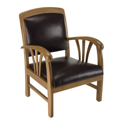 WALLY Teak and Brown Leather Armchair