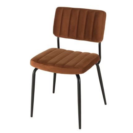 Chaise AGATHE velours orange pieds métal noir