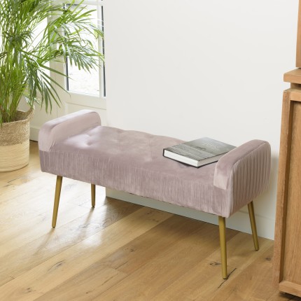Banc de lit AGATHE velours rose poudré