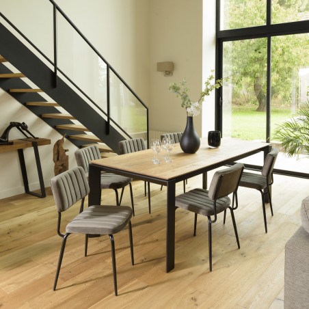 Chaise velours gris foncé AGATHE - Pieds métal noir