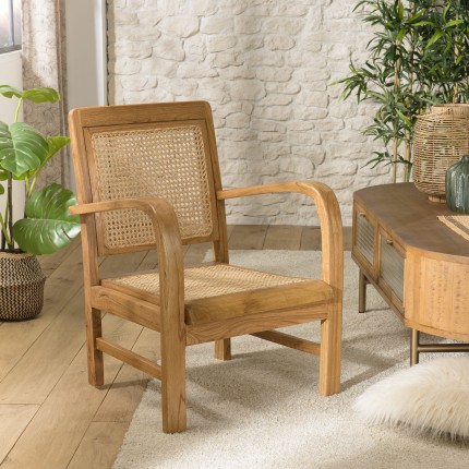Fauteuil WALLY - Bois de Mindi et cannage clair