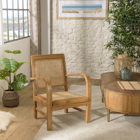 DAK Light Brown Mindi Armchair with Cane Seat