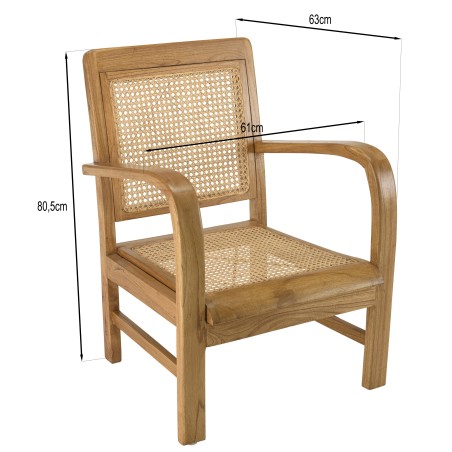 Fauteuil DAK- Bois de Mindi et cannage clair