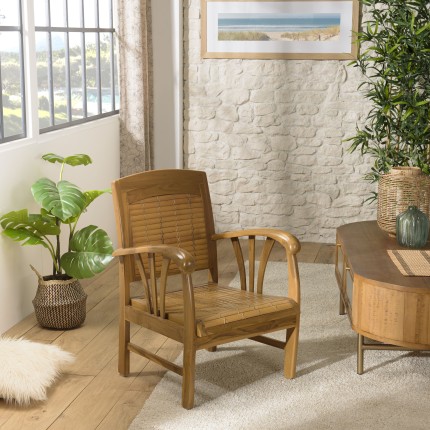 WALLY - Brown Teak and Bamboo Armchair