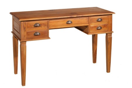API - Brown Teak Wood Desk with 5 Drawers