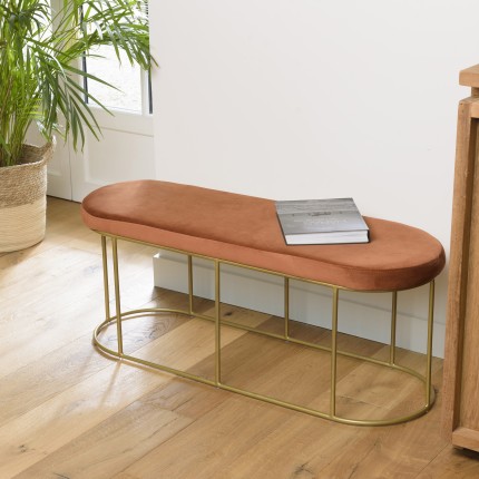 AGATHE Orange Velvet Bench - Chic and Comfortable
