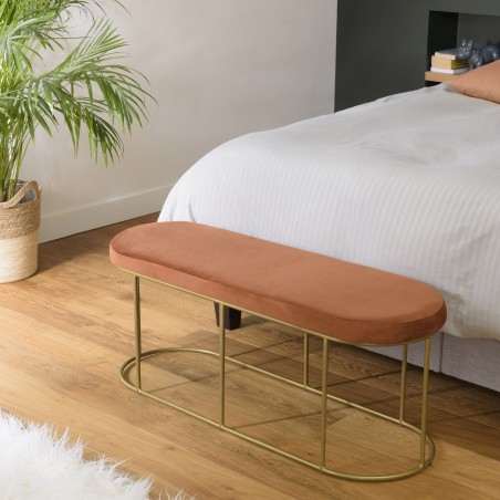 Banc velours orange AGATHE - Pieds métal doré