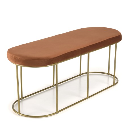Banc velours orange AGATHE - Pieds métal doré