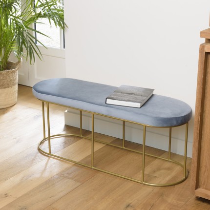 Banc AGATHE velours bleu pieds métal doré