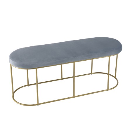 AGATHE - Blue Velvet Bench with Gold Metal Legs