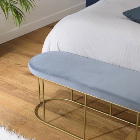 AGATHE - Blue Velvet Bench with Gold Metal Legs