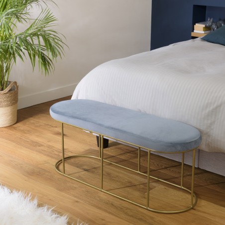 Banc AGATHE velours bleu pieds métal doré