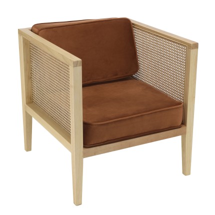 Fauteuil AGATHE - Rotin et velours orange