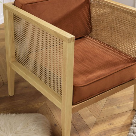 AGATHE Cane Armchair with Removable Orange Velvet Seat
