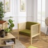 Fauteuil AGATHE en rotin et velours vert