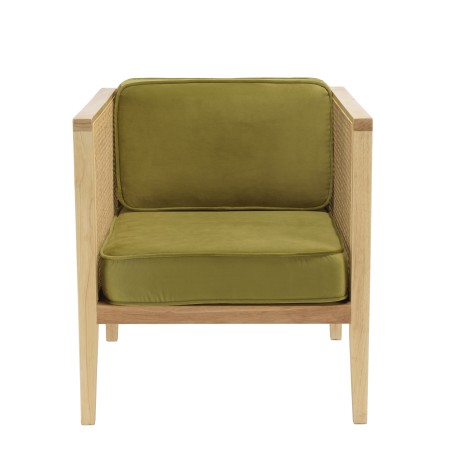 Fauteuil AGATHE en rotin et velours vert