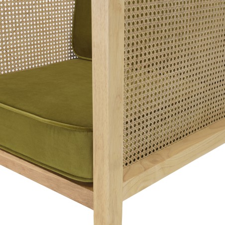 Fauteuil AGATHE en rotin et velours vert