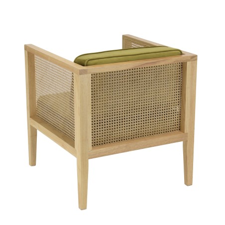 AGATHE Cane Armchair with Removable Green Velvet Seat