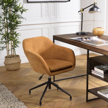 Fauteuil AGATHE - Tissu orange et pieds métal noir