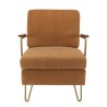AGATHE Orange Fabric Lounge Chair with Gold Metal and Wooden Armrests
