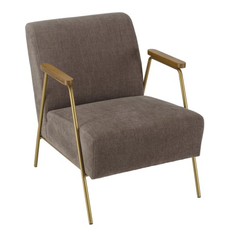 Fauteuil lounge AGATHE - Tissu taupe métal doré