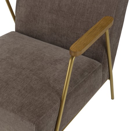 Fauteuil lounge AGATHE - Tissu taupe métal doré