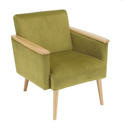 Fauteuil AGATHE - Velours vert clair et bois