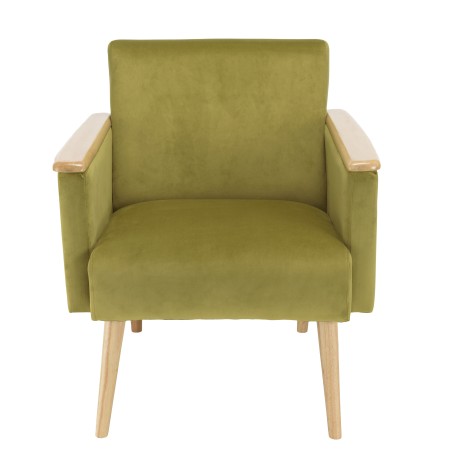 AGATHE Light Green Velvet Armchair - Wooden Legs & Armrests