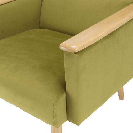 Fauteuil AGATHE - Velours vert clair et bois