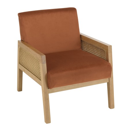 Fauteuil AGATHE velours orange et rotin