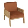 AGATHE Orange Velvet Armchair with Wooden Legs and Rattan Armrests