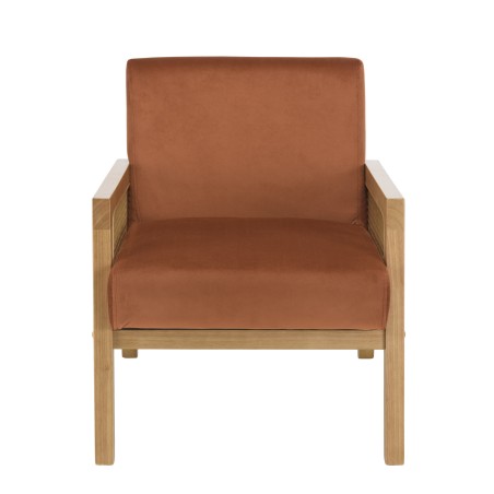Fauteuil AGATHE velours orange et rotin