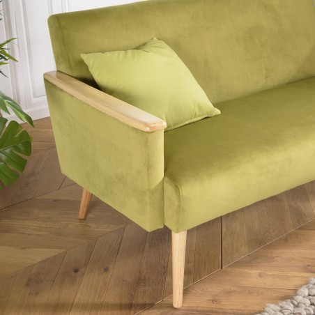 AGATHE Light Green Velvet 2-Seater Sofa - Wooden Legs & Armrests