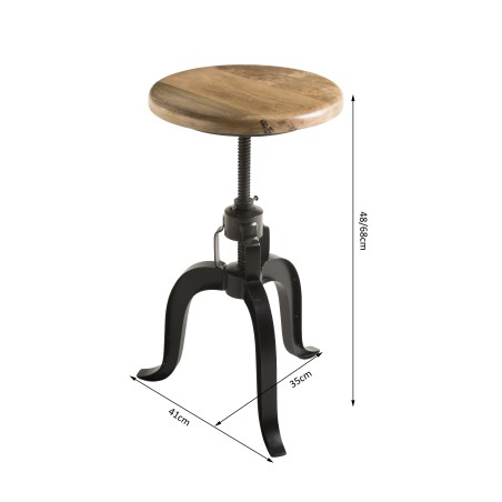 ROMAIN - Industrial Stool Wooden Seat Adjustable Height Black Metal