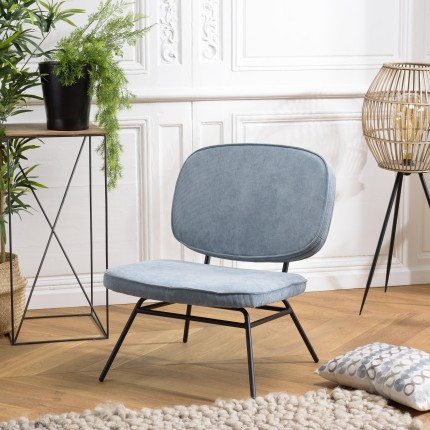 Light Blue Velvet Chair with Black Metal Legs - FANNY