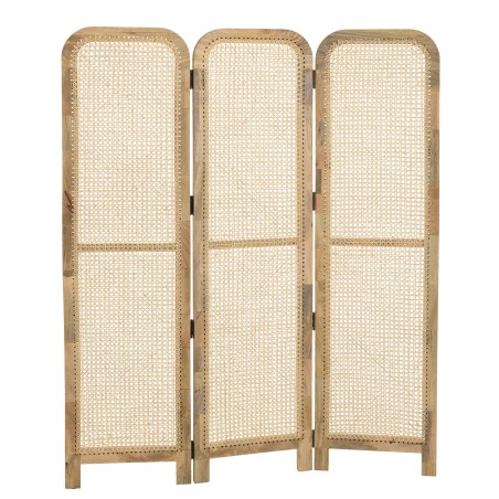 ISA Brown Mango Wood Screen with Natural-Colored Cane - 3-Panel Room Divider