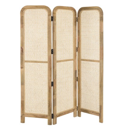 ISA Brown Mango Wood Screen with Natural-Colored Cane - 3-Panel Room Divider